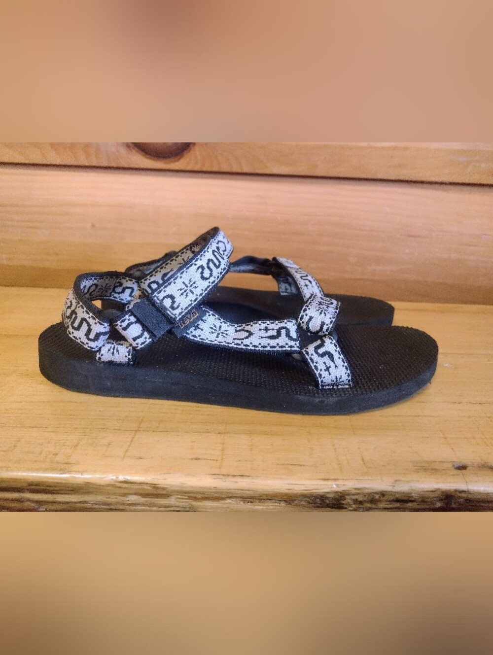 Teva Sandals Black White Snake Boho Velcro 9 - Picture 3 of 6